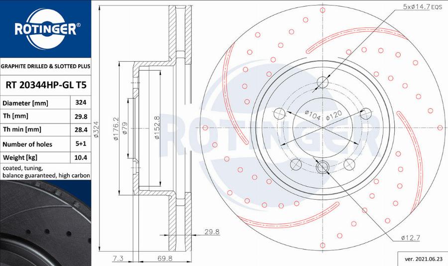 Rotinger RT 20344HP-GL T5 - Гальмівний диск autozip.com.ua