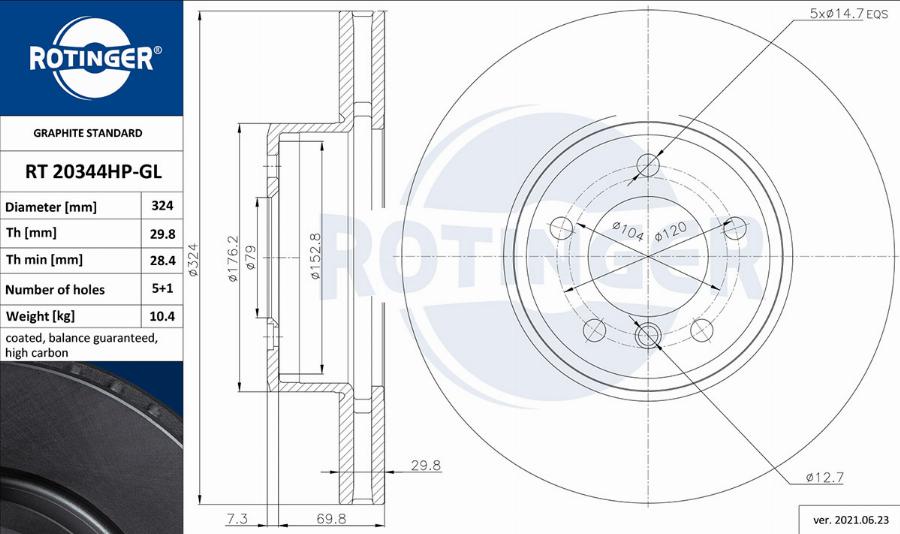 Rotinger RT 20344HP-GL - Гальмівний диск autozip.com.ua