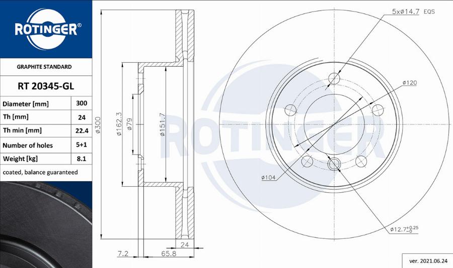 Rotinger RT 20345-GL - Гальмівний диск autozip.com.ua