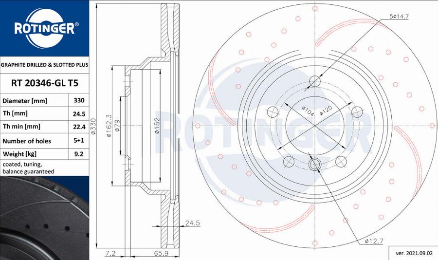 Rotinger RT 20346-GL T5 - Гальмівний диск autozip.com.ua