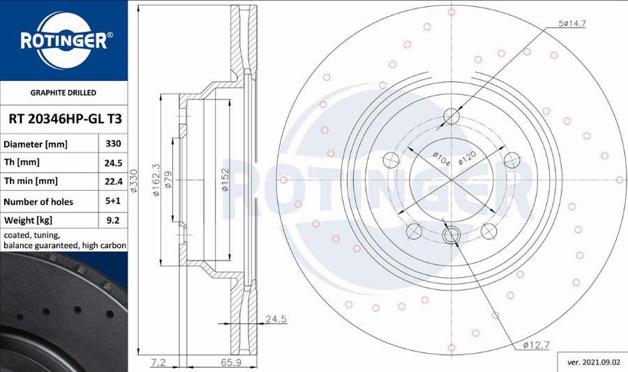 Rotinger RT 20346HP-GL T3 - Гальмівний диск autozip.com.ua