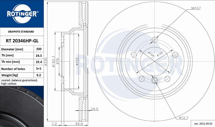 Rotinger RT 20346HP-GL - Гальмівний диск autozip.com.ua