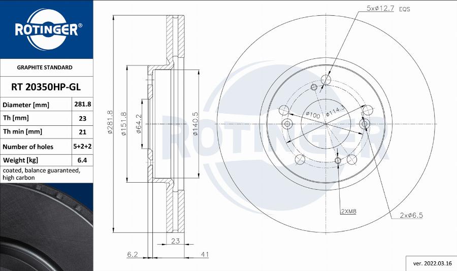 Rotinger RT 20350HP-GL - Гальмівний диск autozip.com.ua