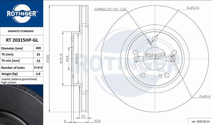 Rotinger RT 20315HP-GL - Гальмівний диск autozip.com.ua