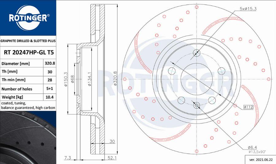 Rotinger RT 20247HP-GL T5 - Гальмівний диск autozip.com.ua