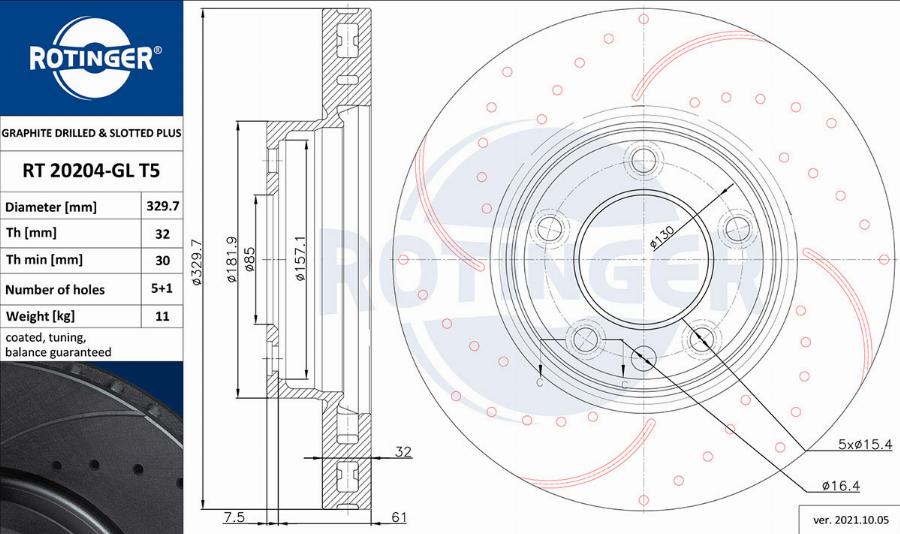 Rotinger RT 20204-GL T5 - Гальмівний диск autozip.com.ua