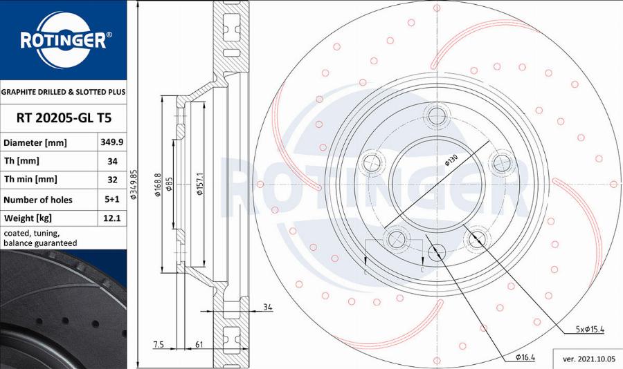 Rotinger RT 20205-GL T5 - Гальмівний диск autozip.com.ua