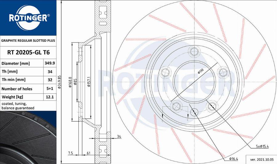 Rotinger RT 20205-GL T6 - Гальмівний диск autozip.com.ua