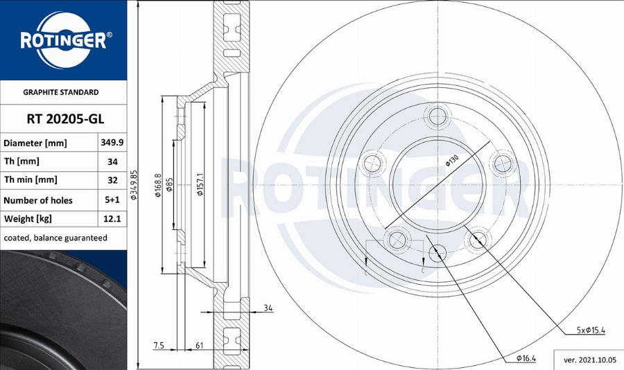 Rotinger RT 20205-GL - Гальмівний диск autozip.com.ua