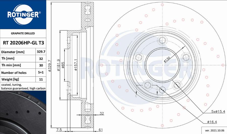 Rotinger RT 20206HP-GL T3 - Гальмівний диск autozip.com.ua