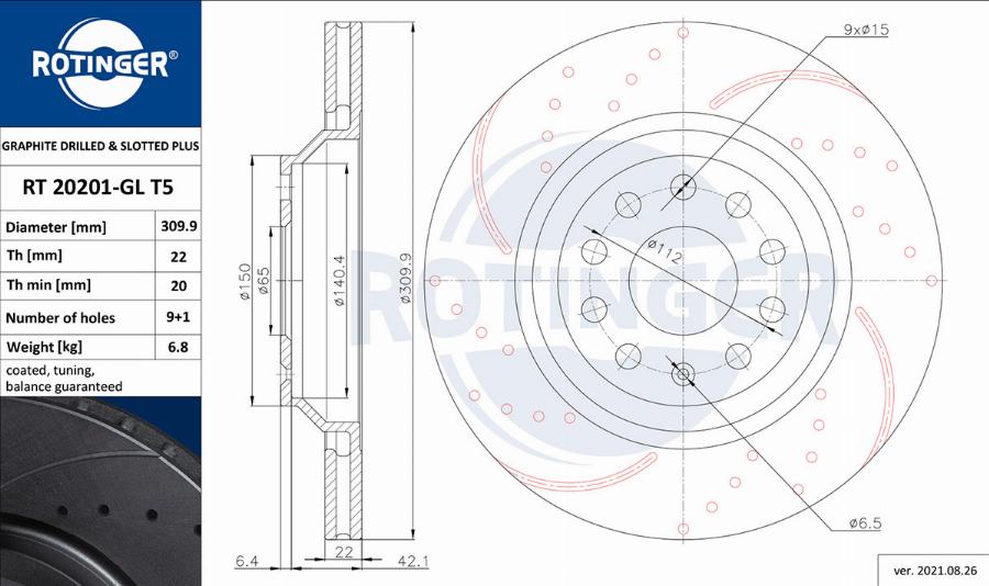 Rotinger RT 20201-GL T5 - Гальмівний диск autozip.com.ua