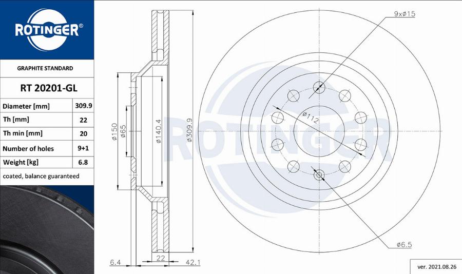 Rotinger RT 20201-GL - Гальмівний диск autozip.com.ua