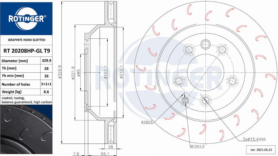 Rotinger RT 20208HP-GL T9 - Гальмівний диск autozip.com.ua