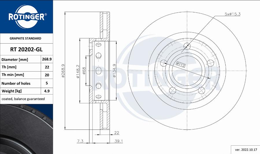 Rotinger RT 20202-GL - Гальмівний диск autozip.com.ua