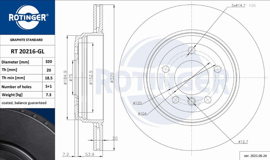 Rotinger RT 20216-GL - Гальмівний диск autozip.com.ua