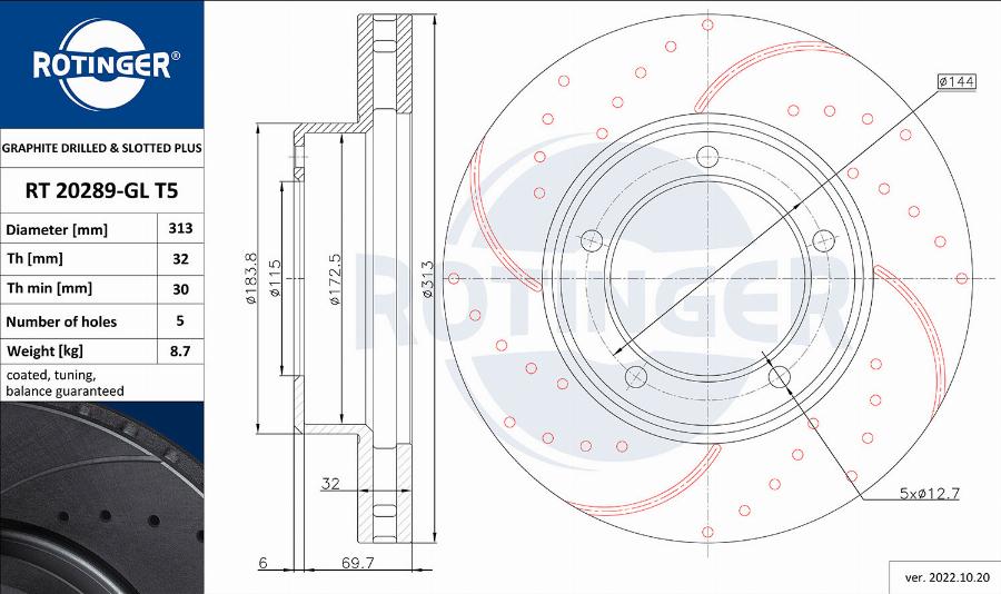 Rotinger RT 20289-GL T5 - Гальмівний диск autozip.com.ua