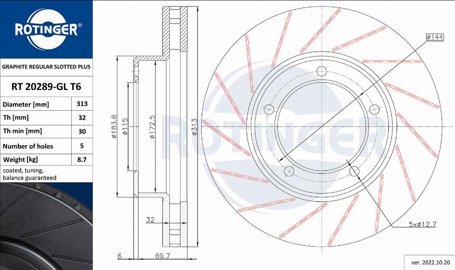 Rotinger RT 20289-GL T6 - Гальмівний диск autozip.com.ua