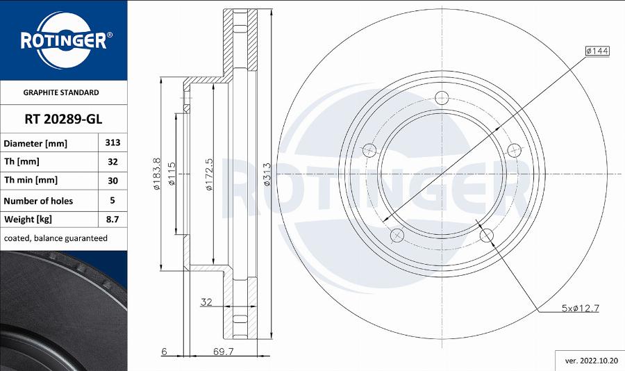 Rotinger RT 20289-GL - Гальмівний диск autozip.com.ua