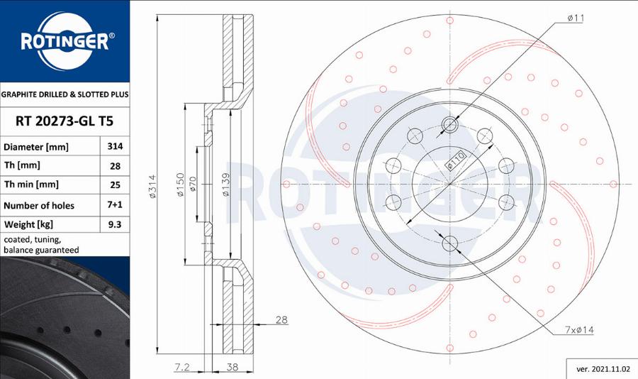 Rotinger RT 20273-GL T5 - Гальмівний диск autozip.com.ua