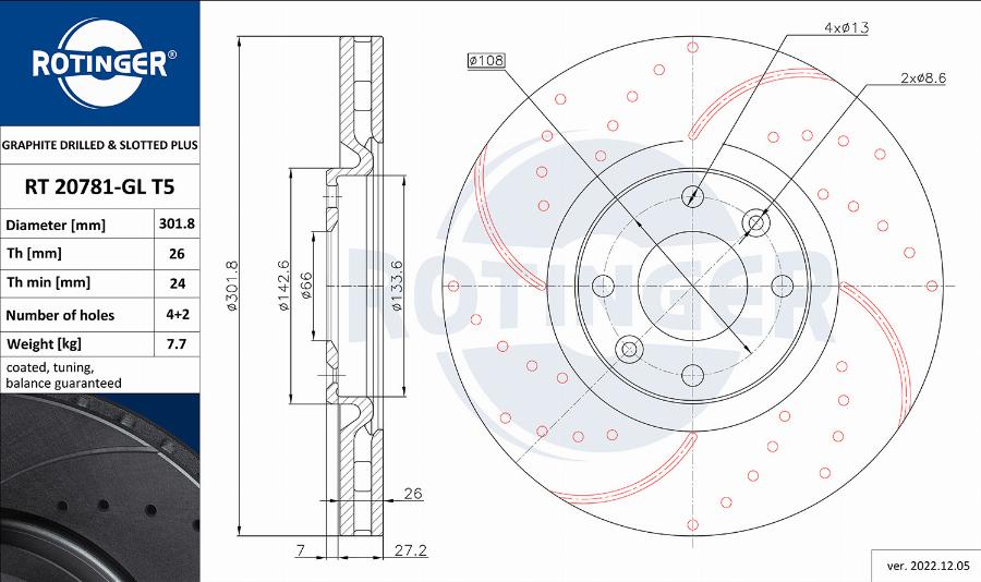 Rotinger RT 20781-GL T5 - Гальмівний диск autozip.com.ua