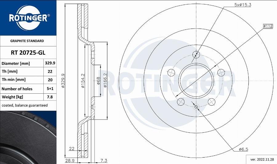 Rotinger RT 20725-GL - Гальмівний диск autozip.com.ua