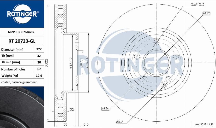 Rotinger RT 20720-GL - Гальмівний диск autozip.com.ua