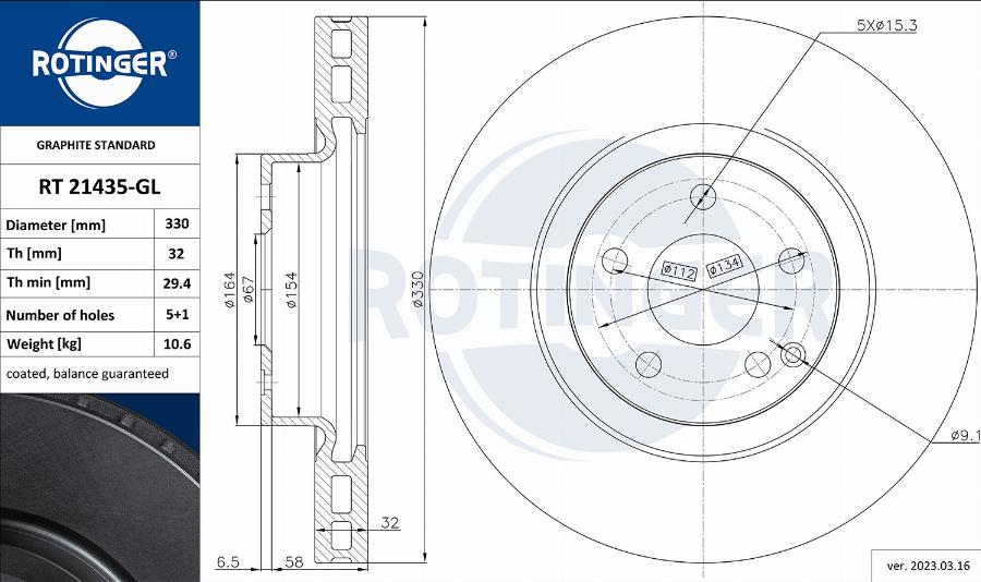 Rotinger RT 21435-GL - Гальмівний диск autozip.com.ua