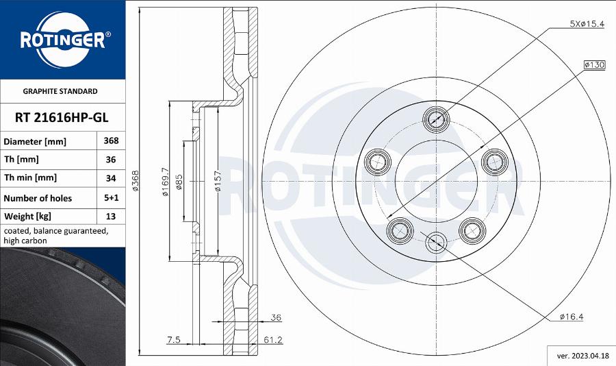 Rotinger RT 21616HP-GL - Гальмівний диск autozip.com.ua