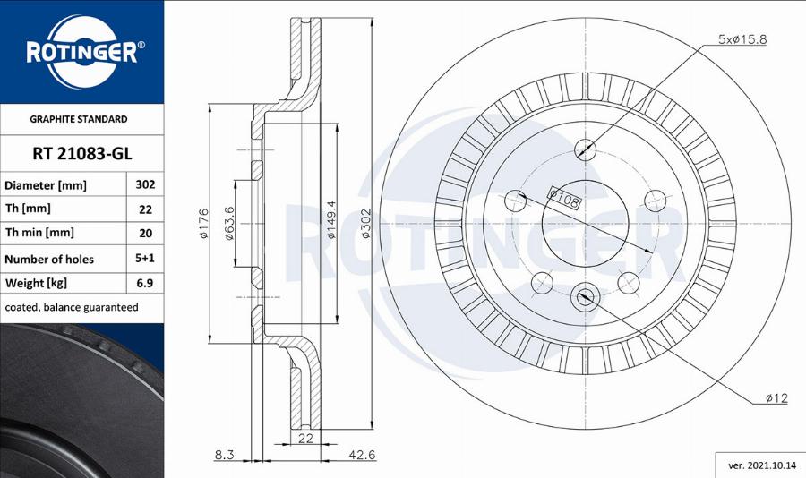 Rotinger RT 21083-GL - Гальмівний диск autozip.com.ua