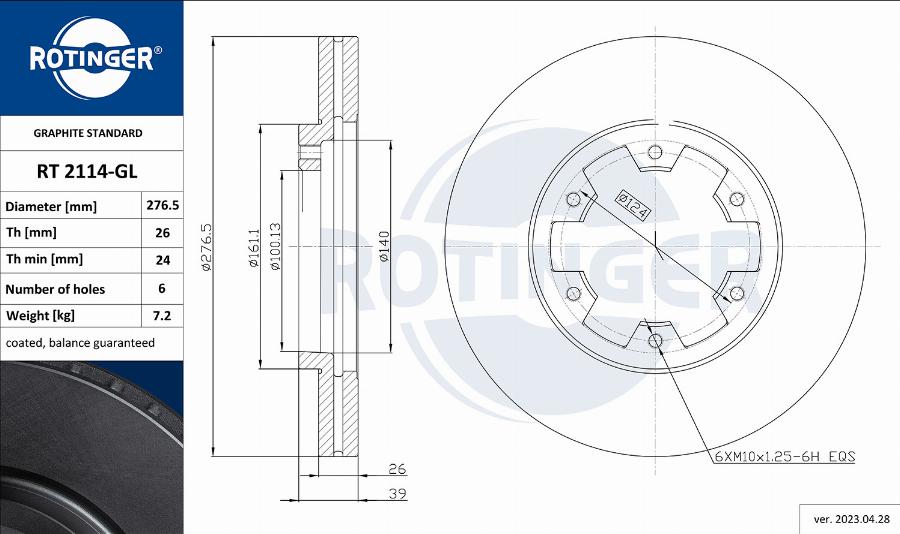 Rotinger RT 2114-GL - Гальмівний диск autozip.com.ua