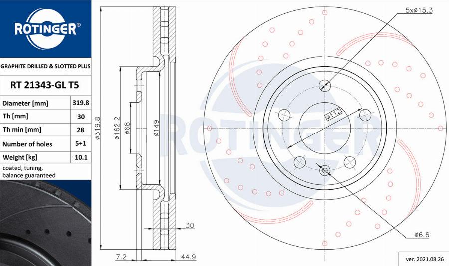 Rotinger RT 21343-GL T5 - Гальмівний диск autozip.com.ua