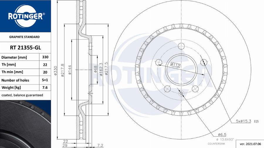 Rotinger RT 21355-GL - Гальмівний диск autozip.com.ua