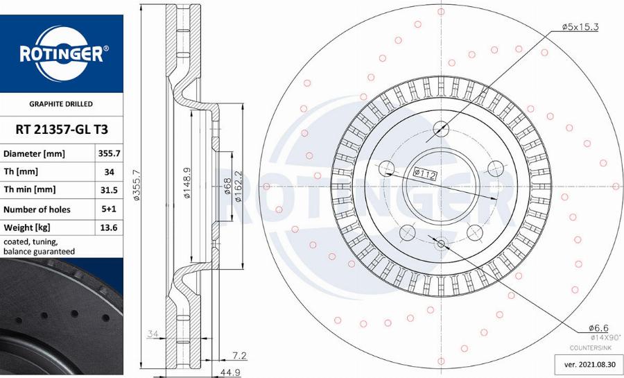 Rotinger RT 21357-GL T3 - Гальмівний диск autozip.com.ua