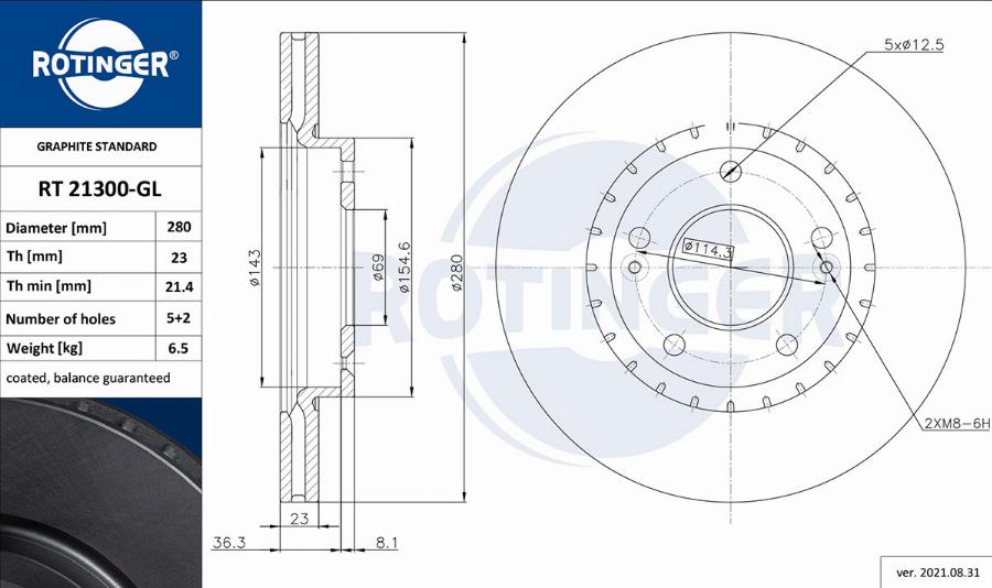 Rotinger RT 21300-GL - Гальмівний диск autozip.com.ua