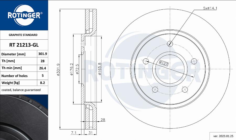 Rotinger RT 21213-GL - Гальмівний диск autozip.com.ua