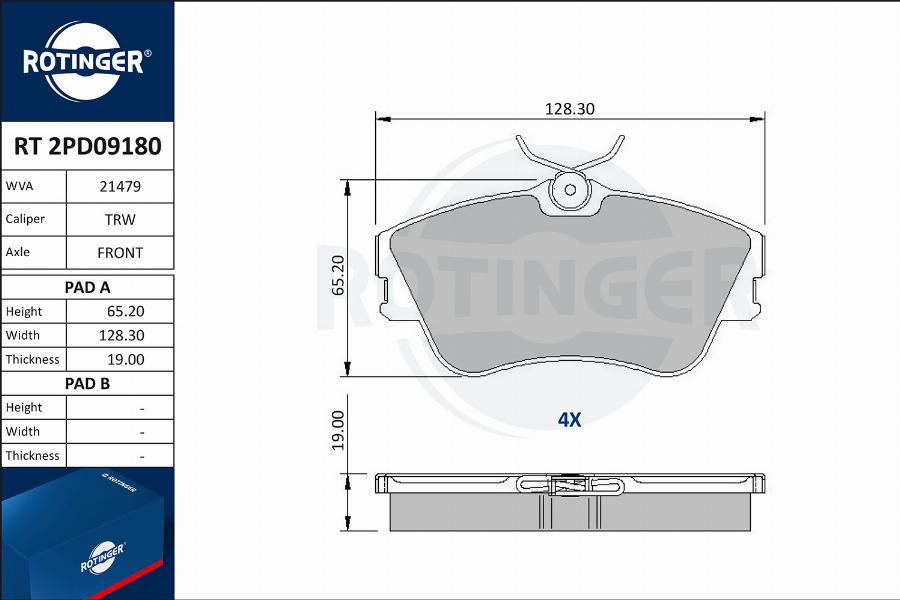 Rotinger RT 2PD09180 - Гальмівні колодки, дискові гальма autozip.com.ua