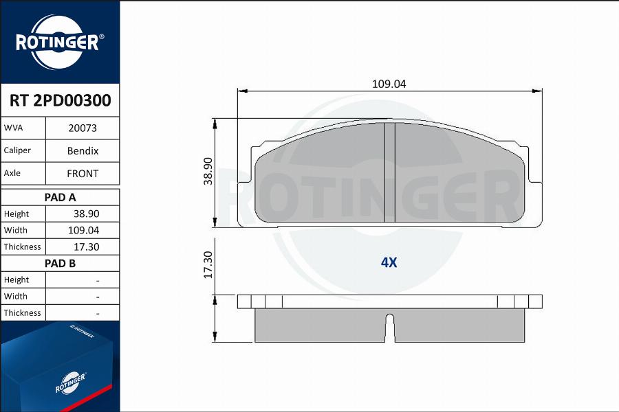 Rotinger RT 2PD00300 - Гальмівні колодки, дискові гальма autozip.com.ua