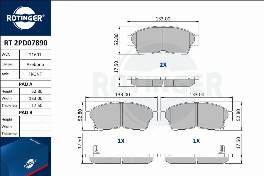 Rotinger RT 2PD07890 - Гальмівні колодки, дискові гальма autozip.com.ua