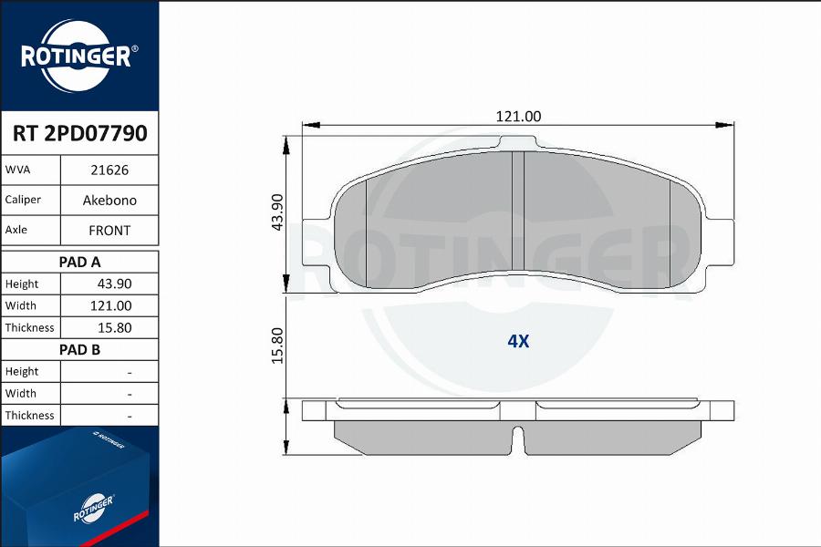 Rotinger RT 2PD07790 - Гальмівні колодки, дискові гальма autozip.com.ua