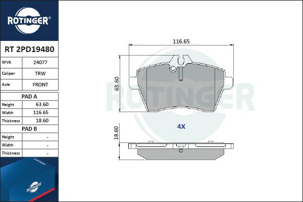 Rotinger RT 2PD19480 - Гальмівні колодки, дискові гальма autozip.com.ua