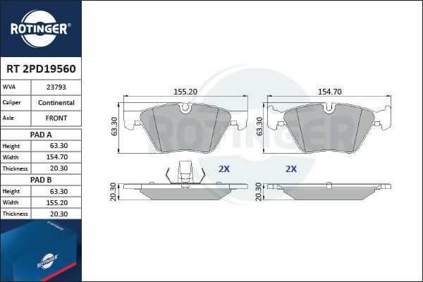 Rotinger RT 2PD19560 - Гальмівні колодки, дискові гальма autozip.com.ua