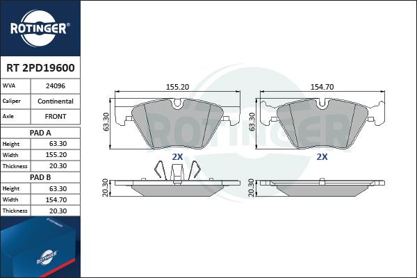 Rotinger RT 2PD19600 - Гальмівні колодки, дискові гальма autozip.com.ua