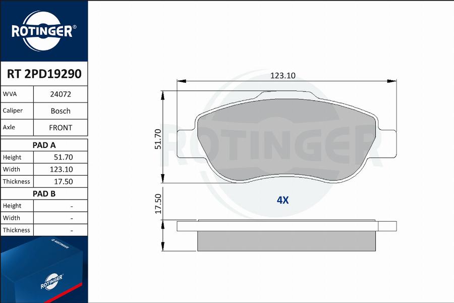 Rotinger RT 2PD19290 - Гальмівні колодки, дискові гальма autozip.com.ua