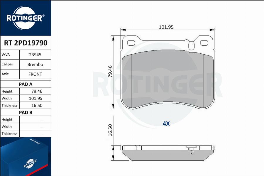 Rotinger RT 2PD19790 - Гальмівні колодки, дискові гальма autozip.com.ua