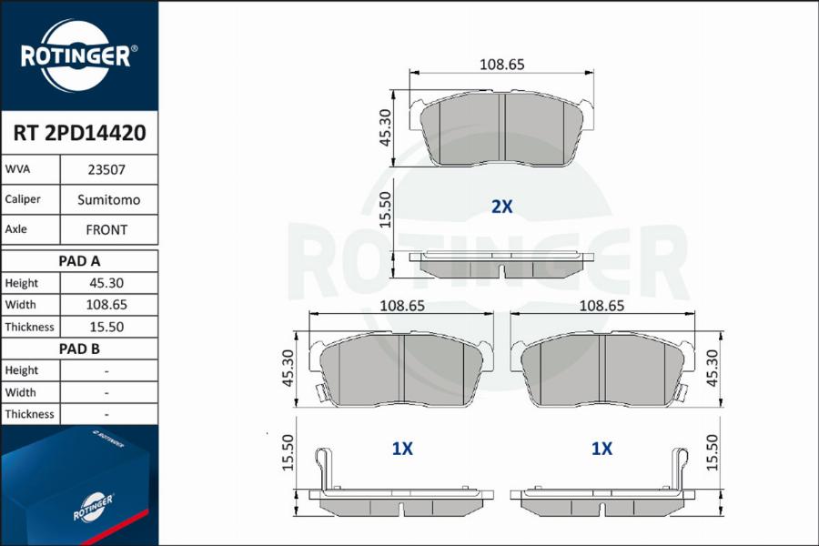 Rotinger RT 2PD14420 - Гальмівні колодки, дискові гальма autozip.com.ua