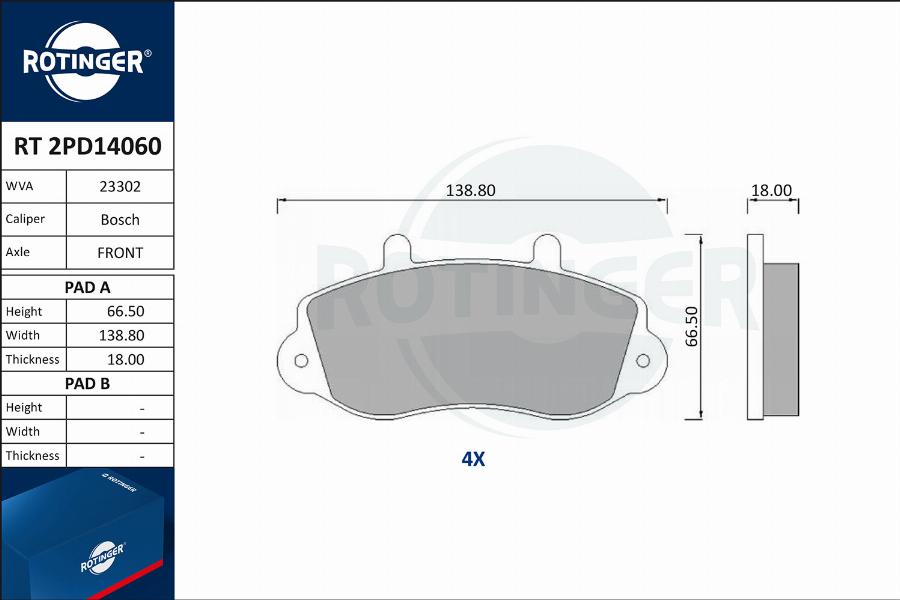 Rotinger RT 2PD14060 - Гальмівні колодки, дискові гальма autozip.com.ua