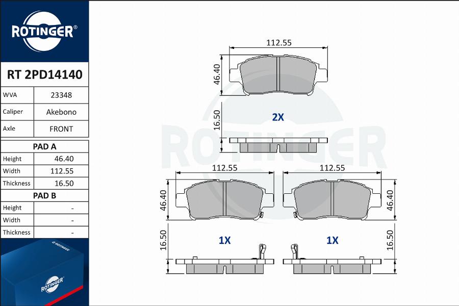 Rotinger RT 2PD14140 - Гальмівні колодки, дискові гальма autozip.com.ua