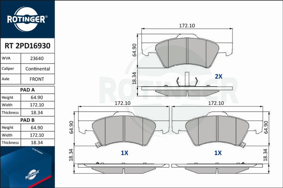 Rotinger RT 2PD16930 - Гальмівні колодки, дискові гальма autozip.com.ua