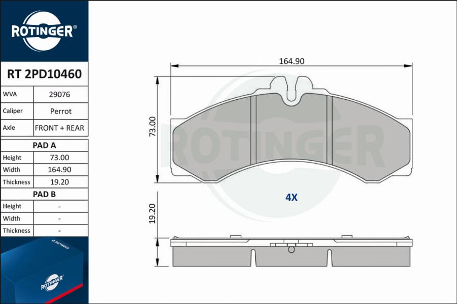 Rotinger RT 2PD10460 - Гальмівні колодки, дискові гальма autozip.com.ua