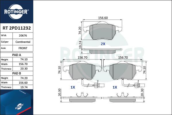 Rotinger RT 2PD11232 - Гальмівні колодки, дискові гальма autozip.com.ua